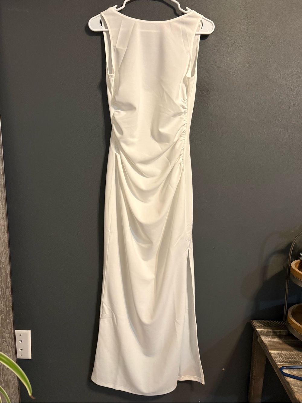 Cider White Boat Neck Ruched Maxi Dress NWT Size S Crisp White